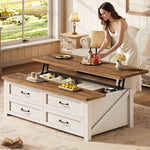Itaar | 47.2 Inch Lift Top Coffee Table with Storage Farmhouse Coffee Tables for Living Room with 4 Wood Drawers