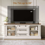 Itaar | Farmhouse TV Stands for 65 Inch TV 3 Storage Cabinets 1 Drawer Living Room Bedroom Wood Media Console