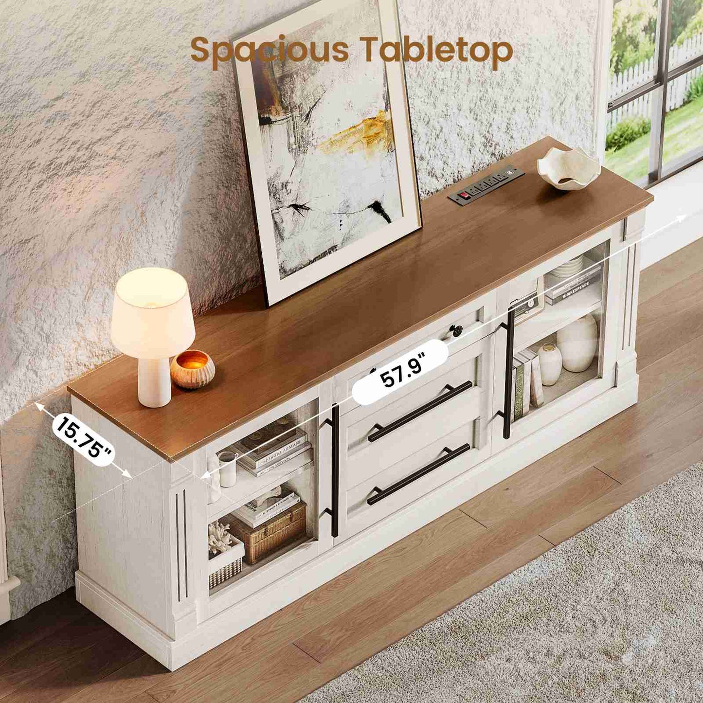 Itaar | Farmhouse TV Stands for 65 Inch TV 3 Storage Cabinets 1 Drawer Living Room Bedroom Wood Media Console