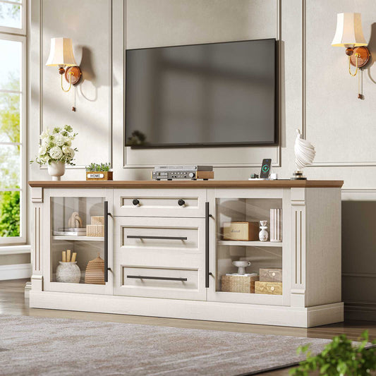 Itaar | Farmhouse TV Stands for 65 Inch TV 3 Storage Cabinets 1 Drawer Living Room Bedroom Wood Media Console