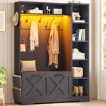 Itaar | Hall Tree with Bench and Shoe Storage Farmhouse Entryway Bench with Coat Rack Shoe Cabinet with Flip Drawers 7 Shelves 10 Coat Hooks Led Lights