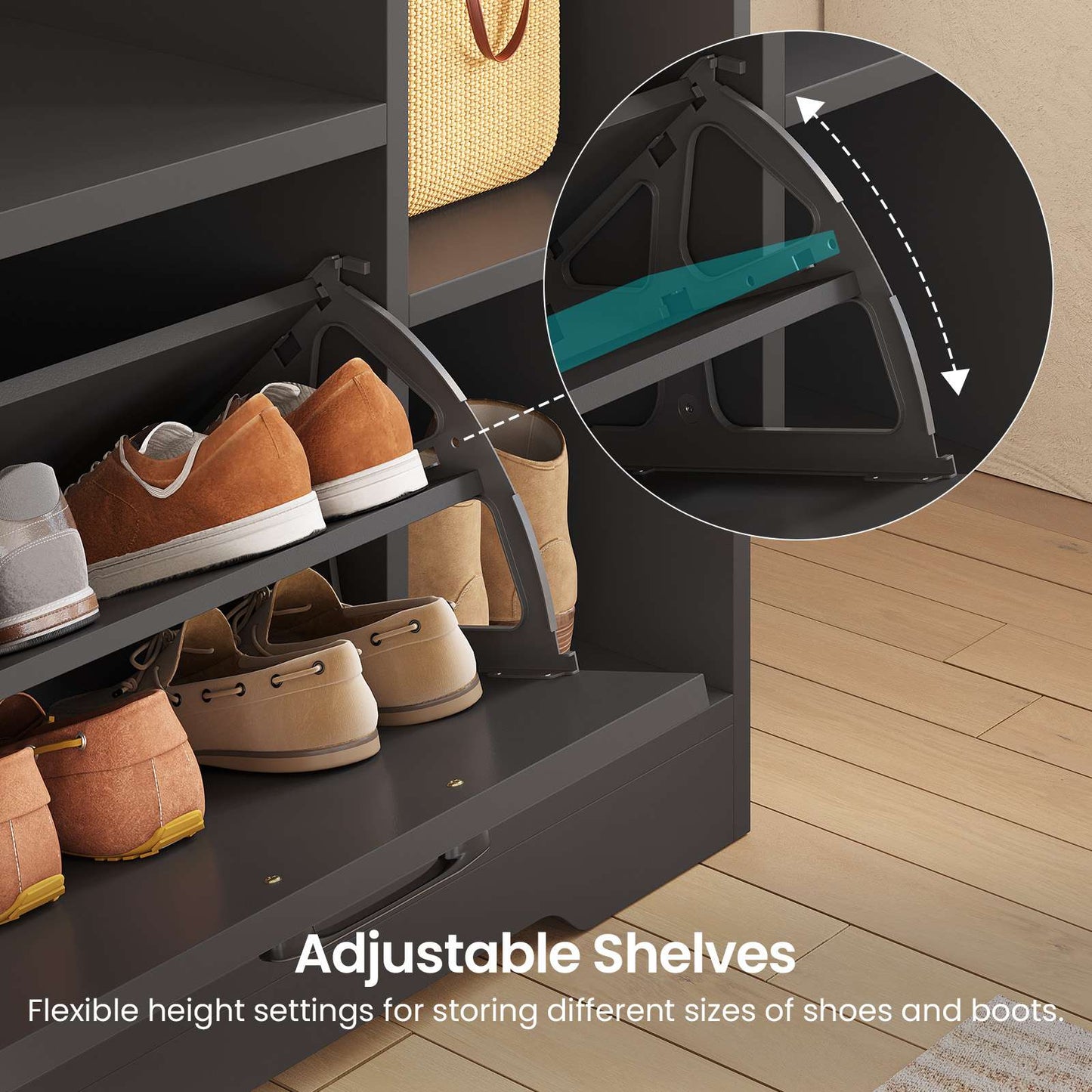 Itaar | Hall Tree with Bench and Shoe Storage Farmhouse Entryway Bench with Coat Rack Shoe Cabinet with Flip Drawers 7 Shelves 10 Coat Hooks Led Lights