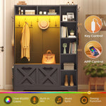 Itaar | Hall Tree with Bench and Shoe Storage Farmhouse Entryway Bench with Coat Rack Shoe Cabinet with Flip Drawers 7 Shelves 10 Coat Hooks Led Lights