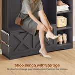 Itaar | Hall Tree with Bench and Shoe Storage Farmhouse Entryway Bench with Coat Rack Shoe Cabinet with Flip Drawers 7 Shelves 10 Coat Hooks Led Lights
