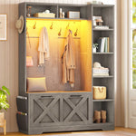 Itaar | Hall Tree with Bench and Shoe Storage Farmhouse Entryway Bench with Coat Rack Shoe Cabinet with Flip Drawers 7 Shelves 10 Coat Hooks Led Lights