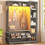 Itaar | Hall Tree with Bench and Shoe Storage Farmhouse Entryway Bench with Coat Rack Shoe Cabinet with Flip Drawers 7 Shelves 10 Coat Hooks Led Lights
