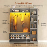 Itaar | Hall Tree with Bench and Shoe Storage Farmhouse Entryway Bench with Coat Rack Shoe Cabinet with Flip Drawers 7 Shelves 10 Coat Hooks Led Lights
