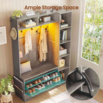Itaar | Hall Tree with Bench and Shoe Storage Farmhouse Entryway Bench with Coat Rack Shoe Cabinet with Flip Drawers 7 Shelves 10 Coat Hooks Led Lights
