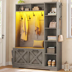 Itaar | Hall Tree with Bench and Shoe Storage Farmhouse Entryway Bench with Coat Rack Shoe Cabinet with Flip Drawers 7 Shelves 10 Coat Hooks Led Lights