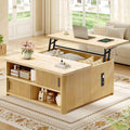Itaar | 31.5 Inch Lift Top Coffee Table with Charging Station Fluted Wood Coffee Table with Hidden Storage  Hydraulic Lifter