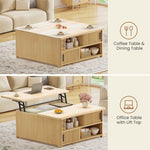 Itaar | 31.5 Inch Lift Top Coffee Table with Charging Station Fluted Wood Coffee Table with Hidden Storage  Hydraulic Lifter