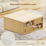 Itaar | 31.5 Inch Lift Top Coffee Table with Charging Station Fluted Wood Coffee Table with Hidden Storage  Hydraulic Lifter