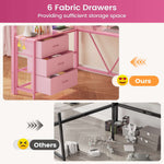 Itaar | Stairway Twin Size Loft Bed with L Shaped Desk and Wardrobe Metal Loft Bed Frame with Stairs 3 Fabric Drawers LED Lights Charging Sation