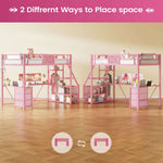 Itaar | Stairway Twin Size Loft Bed with L Shaped Desk and Wardrobe Metal Loft Bed Frame with Stairs 3 Fabric Drawers LED Lights Charging Sation