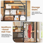 Itaar | Full Size Loft Bed with Desk and Storage Stairs Metal Loft Bed with 6 Storage Drawers Hall Tree LED Lights and Power Outlet