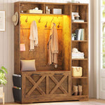 Itaar | Hall Tree with Bench and Shoe Storage Farmhouse Entryway Bench with Coat Rack Shoe Cabinet with Flip Drawers 7 Shelves 10 Coat Hooks Led Lights