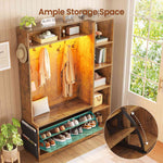 Itaar | Hall Tree with Bench and Shoe Storage Farmhouse Entryway Bench with Coat Rack Shoe Cabinet with Flip Drawers 7 Shelves 10 Coat Hooks Led Lights