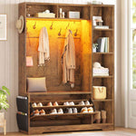 Itaar | Hall Tree with Bench and Shoe Storage Farmhouse Entryway Bench with Coat Rack Shoe Cabinet with Flip Drawers 7 Shelves 10 Coat Hooks Led Lights