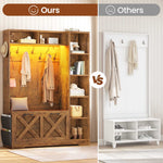 Itaar | Hall Tree with Bench and Shoe Storage Farmhouse Entryway Bench with Coat Rack Shoe Cabinet with Flip Drawers 7 Shelves 10 Coat Hooks Led Lights