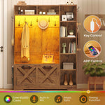 Itaar | Hall Tree with Bench and Shoe Storage Farmhouse Entryway Bench with Coat Rack Shoe Cabinet with Flip Drawers 7 Shelves 10 Coat Hooks Led Lights