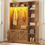 Itaar | Hall Tree with Bench and Shoe Storage Farmhouse Entryway Bench with Coat Rack Shoe Cabinet with Flip Drawers 7 Shelves 10 Coat Hooks Led Lights