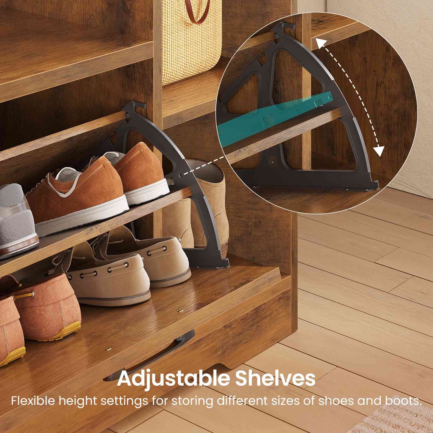 Itaar | Hall Tree with Bench and Shoe Storage Farmhouse Entryway Bench with Coat Rack Shoe Cabinet with Flip Drawers 7 Shelves 10 Coat Hooks Led Lights