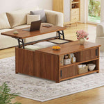 Itaar | 31.5 Inch Lift Top Coffee Table with Charging Station Fluted Wood Coffee Table with Hidden Storage  Hydraulic Lifter