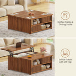 Itaar | 31.5 Inch Lift Top Coffee Table with Charging Station Fluted Wood Coffee Table with Hidden Storage  Hydraulic Lifter