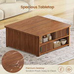 Itaar | 31.5 Inch Lift Top Coffee Table with Charging Station Fluted Wood Coffee Table with Hidden Storage  Hydraulic Lifter