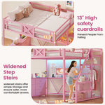 Itaar | Full Size Loft Bed with Desk and Storage Stairs Metal Loft Bed with 6 Storage Drawers Hall Tree LED Lights and Power Outlet