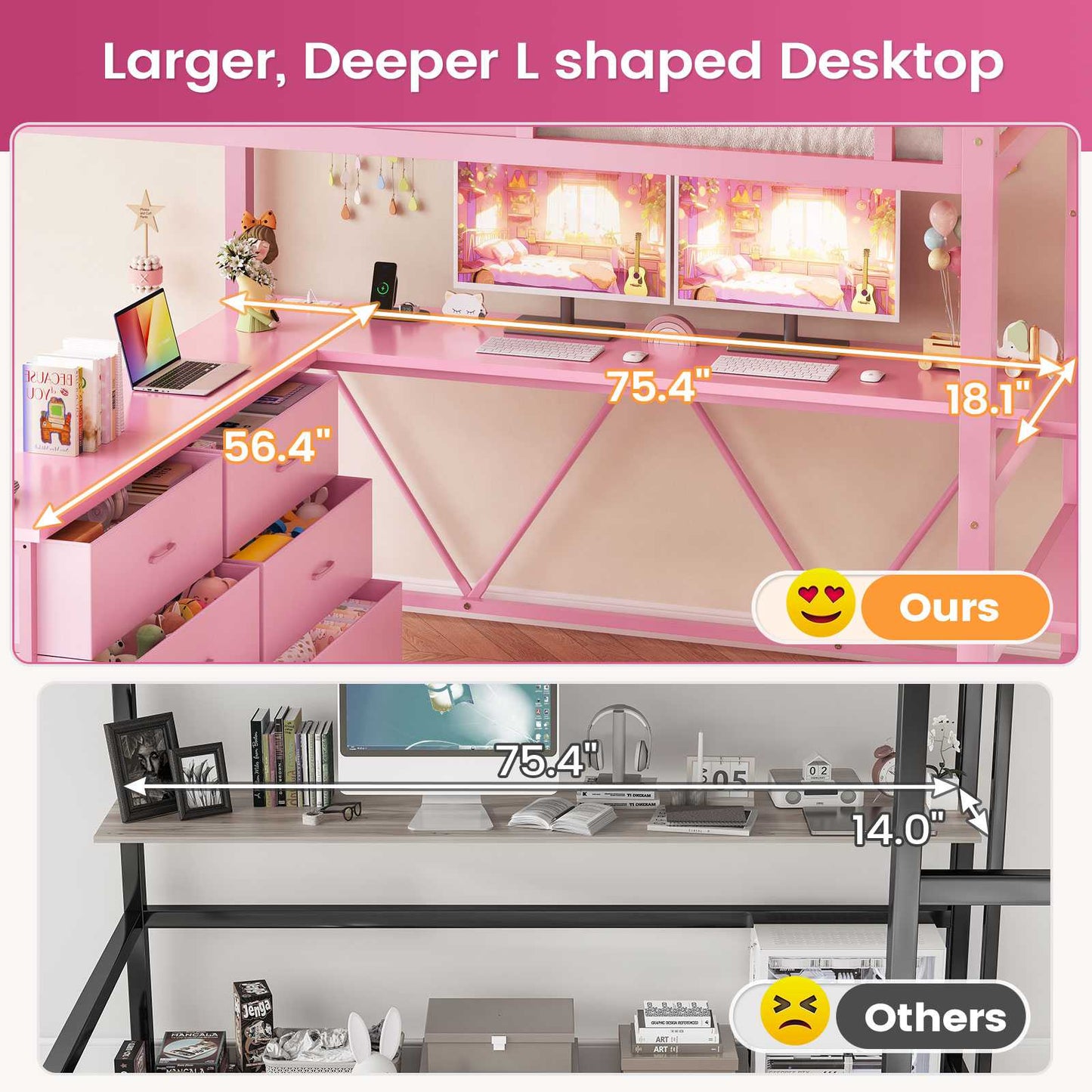 Itaar | Full Size Loft Bed with Desk and Storage Stairs Metal Loft Bed with 6 Storage Drawers Hall Tree LED Lights and Power Outlet