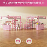 Itaar | Full Size Loft Bed with Desk and Storage Stairs Metal Loft Bed with 6 Storage Drawers Hall Tree LED Lights and Power Outlet
