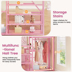 Itaar | Full Size Loft Bed with Desk and Storage Stairs Metal Loft Bed with 6 Storage Drawers Hall Tree LED Lights and Power Outlet