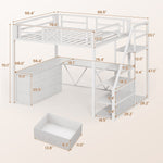 Itaar | Full Size Loft Bed with Desk and Storage Stairs Metal Loft Bed with 6 Storage Drawers Hall Tree LED Lights and Power Outlet