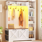 Itaar | Hall Tree with Bench and Shoe Storage Farmhouse Entryway Bench with Coat Rack Shoe Cabinet with Flip Drawers 7 Shelves 10 Coat Hooks Led Lights
