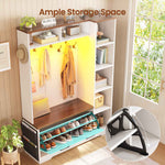 Itaar | Hall Tree with Bench and Shoe Storage Farmhouse Entryway Bench with Coat Rack Shoe Cabinet with Flip Drawers 7 Shelves 10 Coat Hooks Led Lights