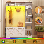 Itaar | Hall Tree with Bench and Shoe Storage Farmhouse Entryway Bench with Coat Rack Shoe Cabinet with Flip Drawers 7 Shelves 10 Coat Hooks Led Lights