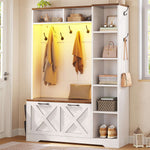Itaar | Hall Tree with Bench and Shoe Storage Farmhouse Entryway Bench with Coat Rack Shoe Cabinet with Flip Drawers 7 Shelves 10 Coat Hooks Led Lights