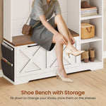 Itaar | Hall Tree with Bench and Shoe Storage Farmhouse Entryway Bench with Coat Rack Shoe Cabinet with Flip Drawers 7 Shelves 10 Coat Hooks Led Lights
