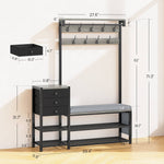 Itaar | Coat Rack Hall Tree with Bench and Shoe Storage 7 in 1 Entryway Bench with Soft Cushion Storage Bag 3 Fabric Drawers