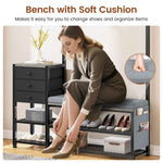 Itaar | Coat Rack Hall Tree with Bench and Shoe Storage 7 in 1 Entryway Bench with Soft Cushion Storage Bag 3 Fabric Drawers
