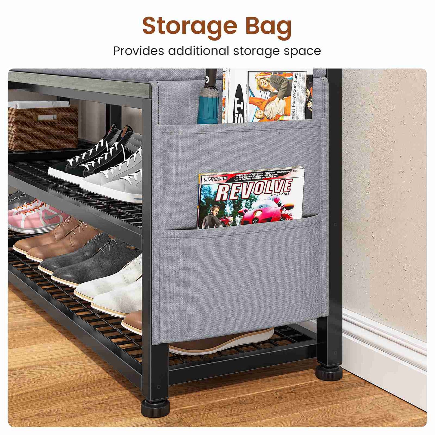 Itaar | Coat Rack Hall Tree with Bench and Shoe Storage 7 in 1 Entryway Bench with Soft Cushion Storage Bag 3 Fabric Drawers