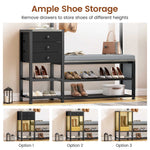 Itaar | Coat Rack Hall Tree with Bench and Shoe Storage 7 in 1 Entryway Bench with Soft Cushion Storage Bag 3 Fabric Drawers