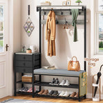 Itaar | Coat Rack Hall Tree with Bench and Shoe Storage 7 in 1 Entryway Bench with Soft Cushion Storage Bag 3 Fabric Drawers