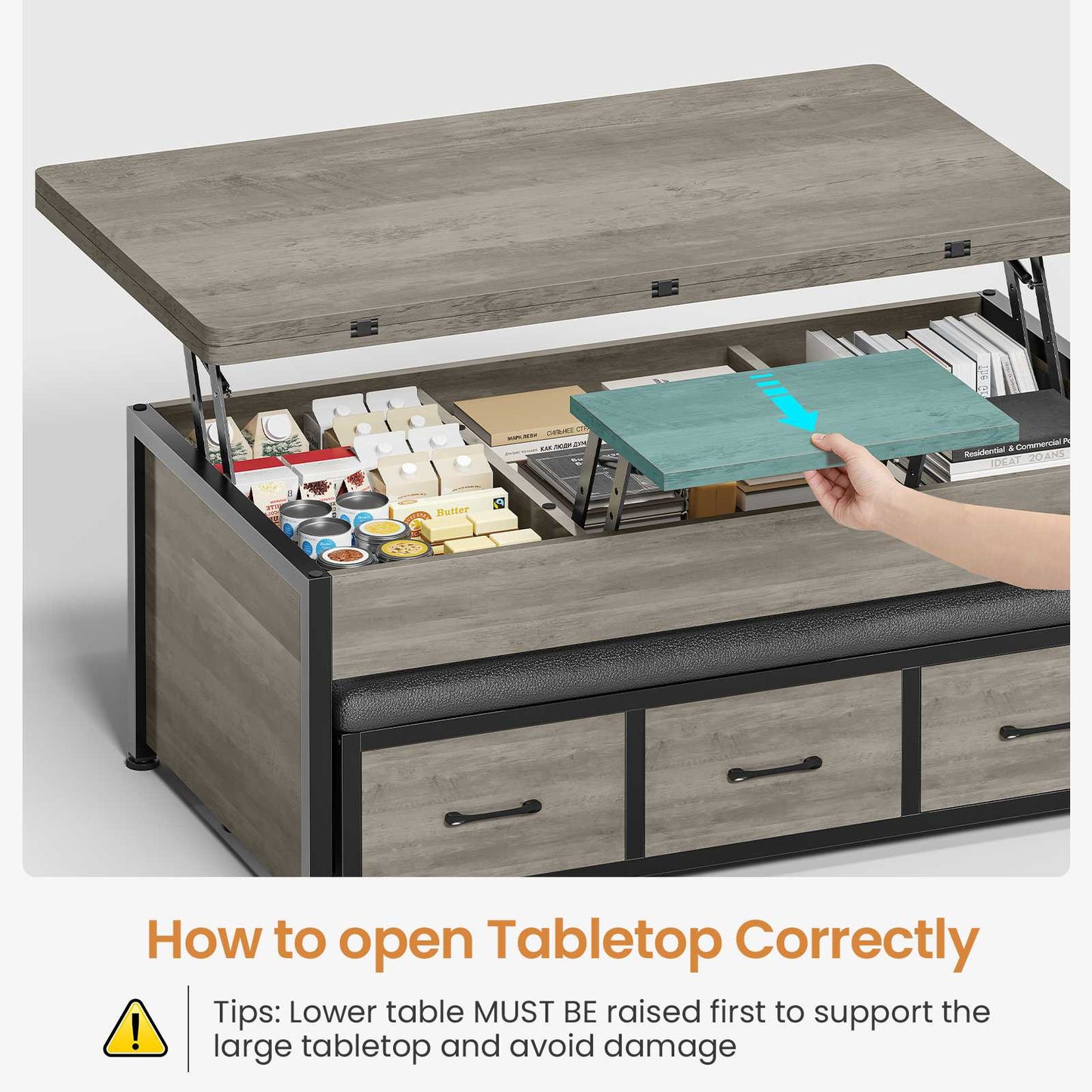 Itaar | Lift Top Coffee Table Set 43 Inch Multi-Function Coffee Table with Storage Drawers and Hidden Compartment