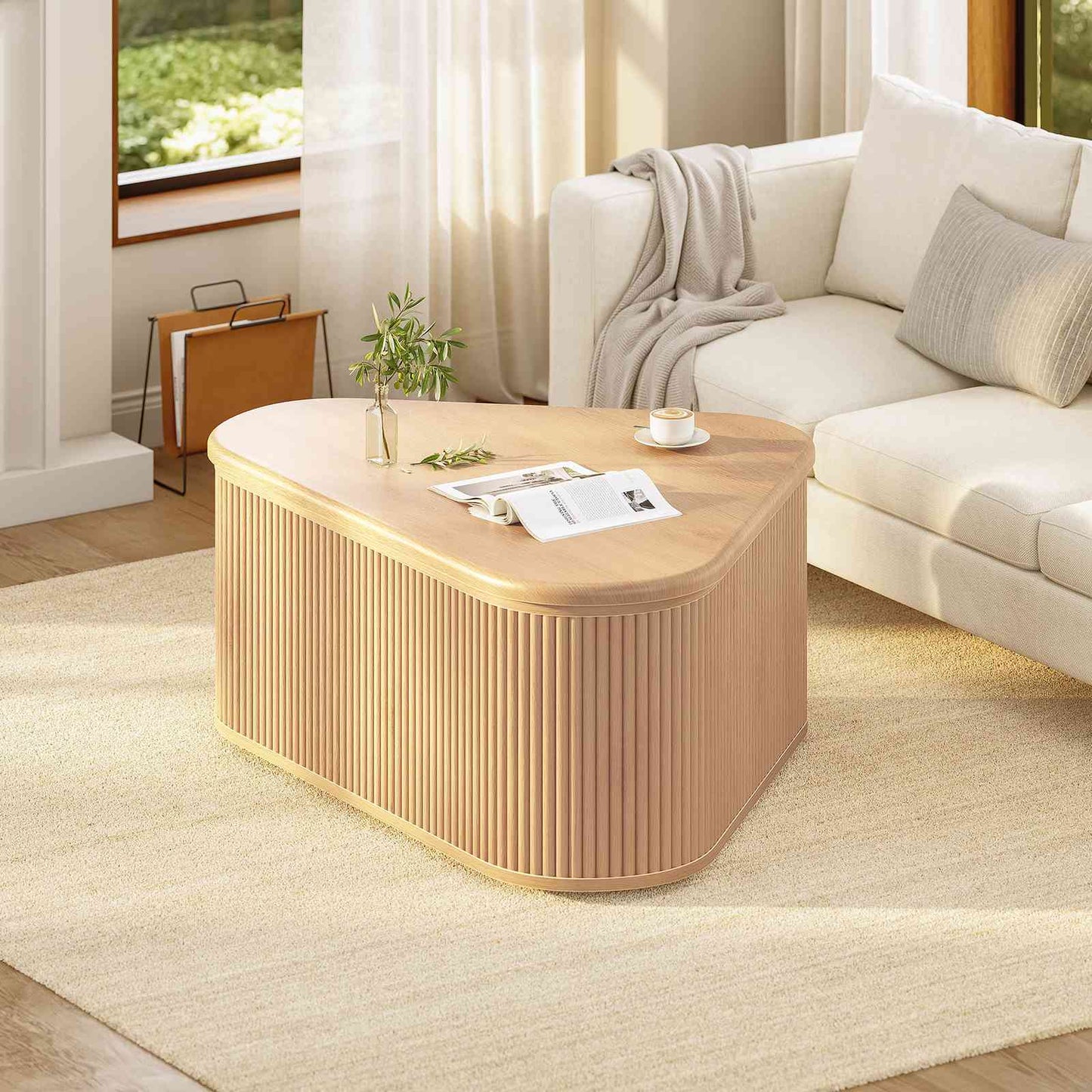 Itaar | Fluted Coffee Table with Storage Mid Century Modern Center Table Coffee Table for Living Room Apartment Small Space