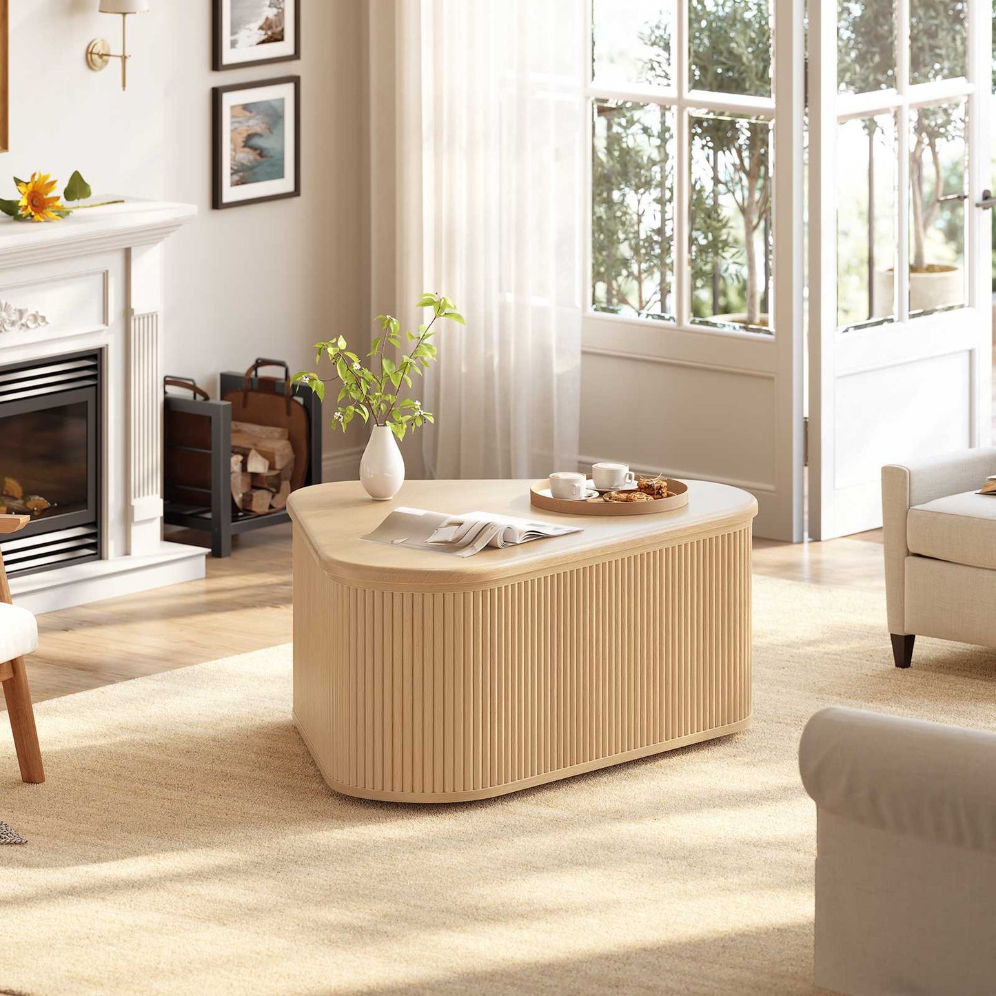Itaar | Fluted Coffee Table with Storage Mid Century Modern Center Table Coffee Table for Living Room Apartment Small Space