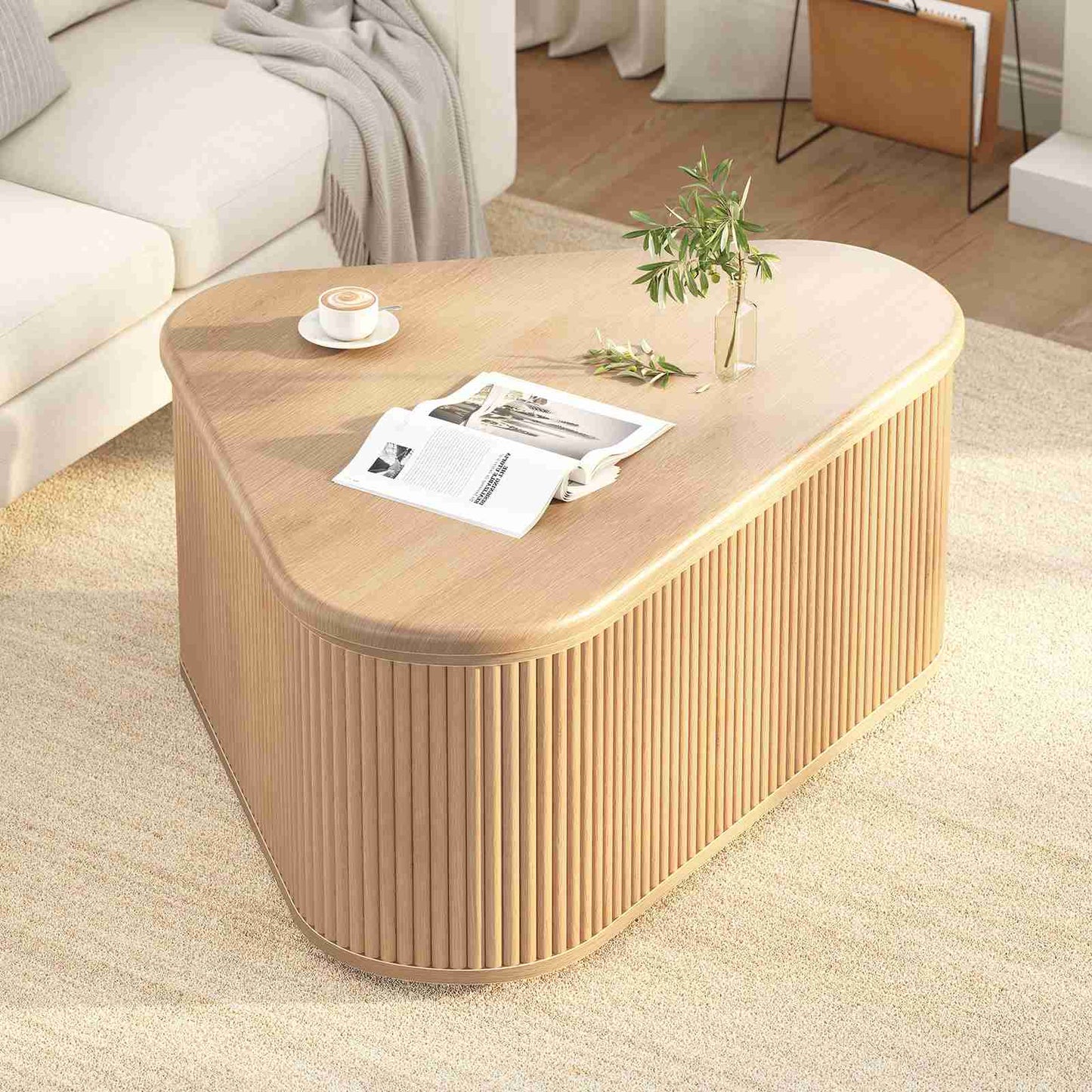Itaar | Fluted Coffee Table with Storage Mid Century Modern Center Table Coffee Table for Living Room Apartment Small Space