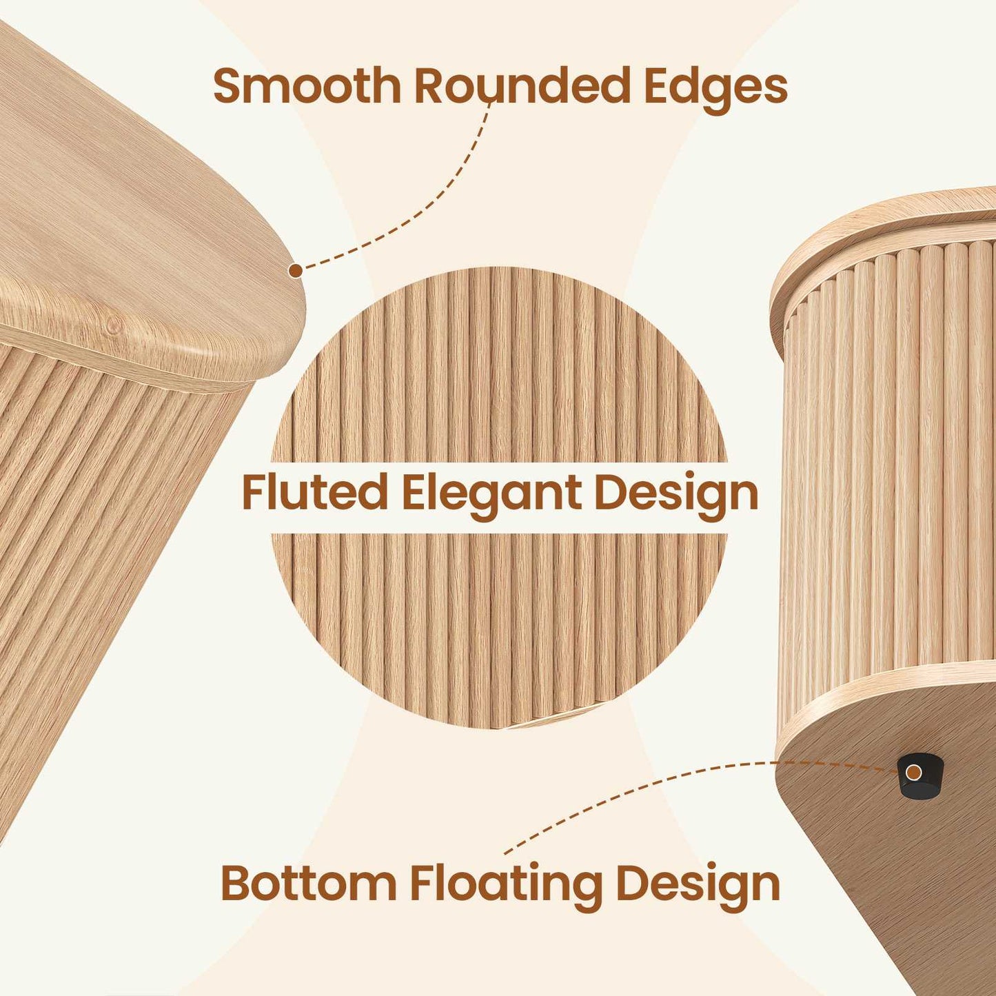 Itaar | Fluted Coffee Table with Storage Mid Century Modern Center Table Coffee Table for Living Room Apartment Small Space