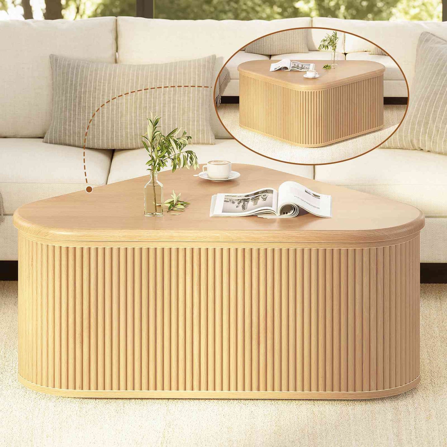 Itaar | Fluted Coffee Table with Storage Mid Century Modern Center Table Coffee Table for Living Room Apartment Small Space